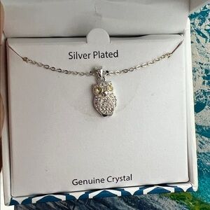 NWT SILVER & PAVED CRYSTALS OWL NECKLACE
